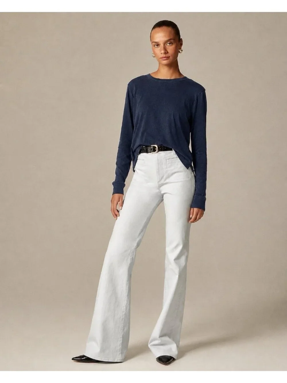 J Crew Womens Vintage Jersey Long Sleeve T-Shirt Sz Medium Navy Blue Cropped